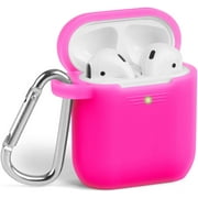 AirPods Case [Front LED Visible], GMYLE Silicone Protective Shockproof Earbuds Case Cover Skin with Keychain Kit Set Compatible for Apple AirPods 1 & 2 (Hot Pink)