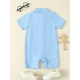 thumbnail image 3 of SUNSIOM Baby Boys Girls Jumpsuits Short Sleeve Lapel Collar Solid Color Button Up Rompers Newborn Clothes, 3 of 6