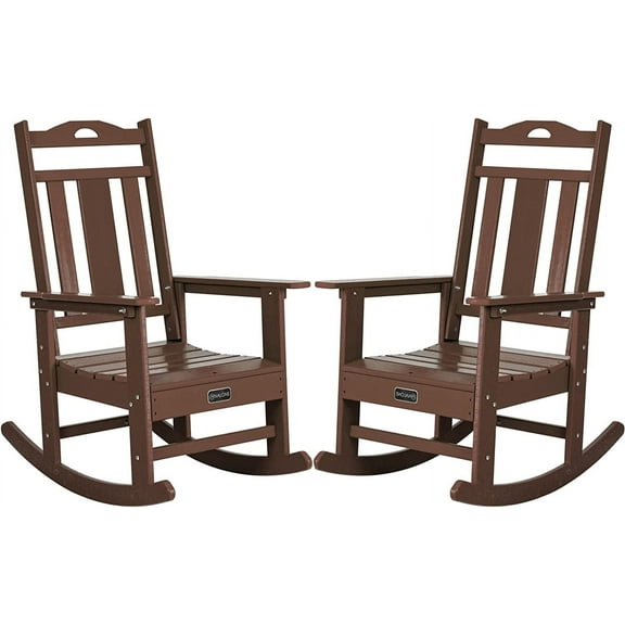 Nalone Outdoor Rocking Chair Set of 2, All Weather Resistant Rocking Chair for Porch and Garden Lawn, HDPE Material Oversized Patio Rocker Chair for Outdoor Rockers(Teak)
