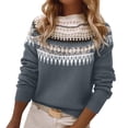 thumbnail image 2 of ThriftyPlait Fair Isle Crew Neck Sweater for Women Casual Long Sleeve Pullover Top Loose Fit Vintage Knitted Jumper Fall Winter Holiday Blouse, 2 of 7