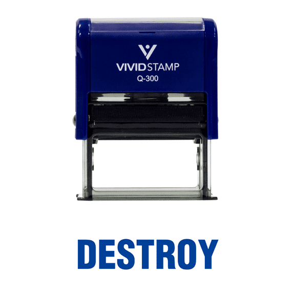 Vivid Stamp Destroy Office Self Inking Rubber Stamp (Blue Ink) - Large