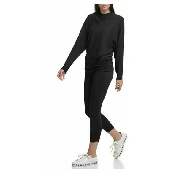 DKNY PURE Womens Black Ruched Cropped Leggings L