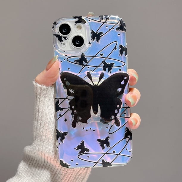 Funda suave con soporte de mariposa láser 3D para iPhone 13, 12, 11, 14 Pro, X, XR, XS, MAX Plus + cubierta trasera con borde ondulado Fivean unisex