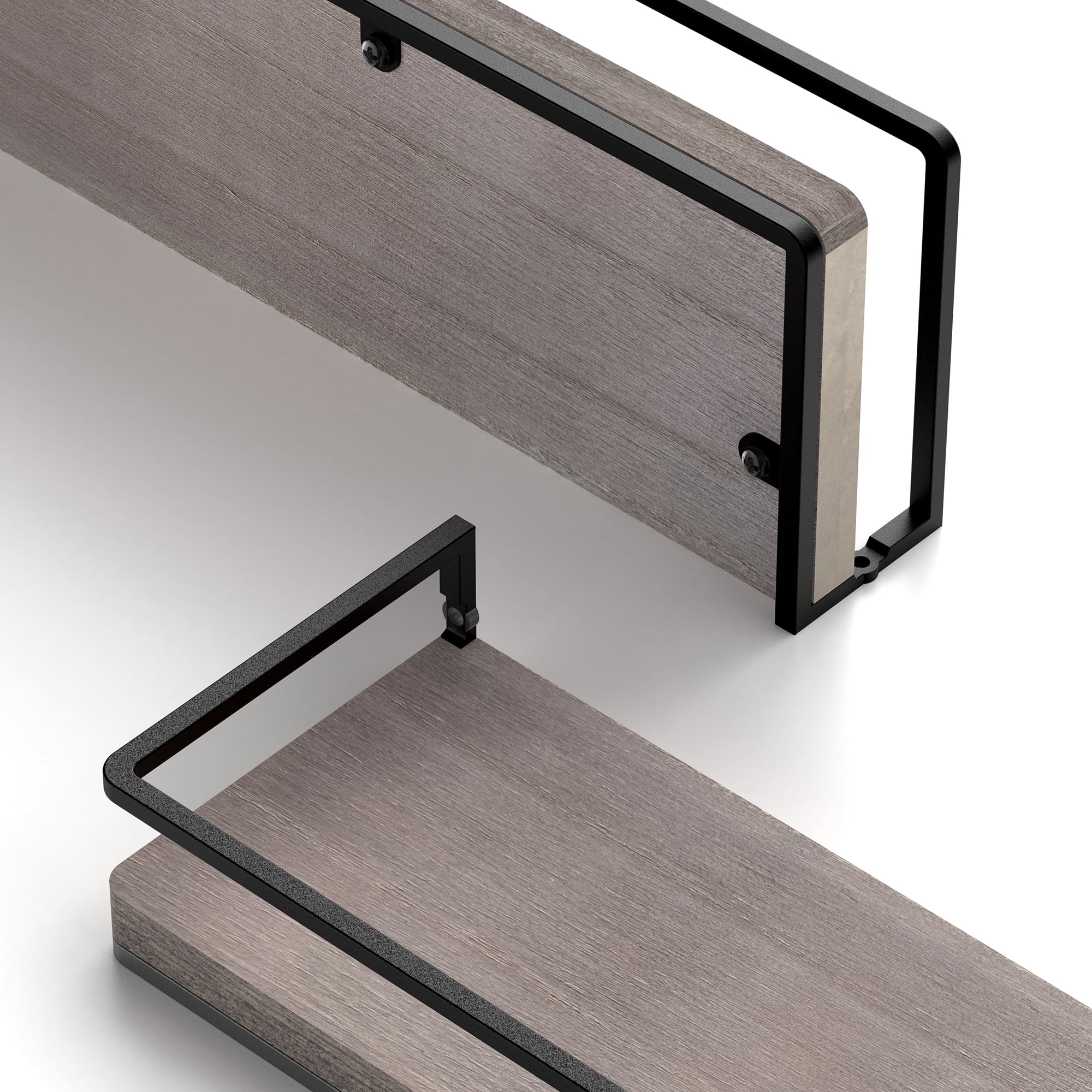 Meangood Floating Shelves Wall Mounted Set of 2, Rustic Wood Wall Storage Shelves for Bedroom, Living Room, Bathroom, Kitchen (Walnut)