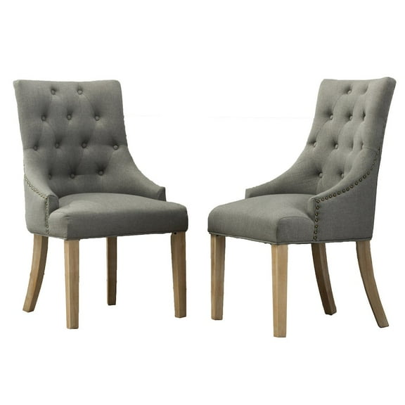 Roundhill Furniture Luna Gray Button Tufted Solid Wood Wingback Chairs with Nail Heads Set of 2