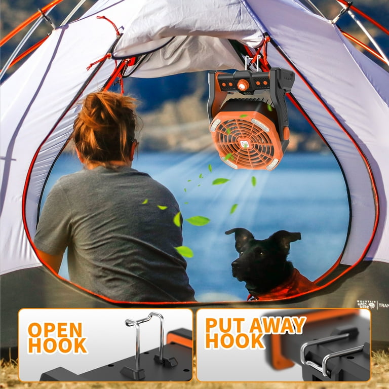 PINSAI Camping Fan Tent Fans for Camping with Lights Portable Hanging Camping Fan with LED Lantern