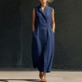 thumbnail image 7 of Oksale Womens Dresses Casual Button Down V Neck Tank Dress Summer Vacation Maxi Long Dresses Sleeveless Sundresses with Pockets Navy S, 7 of 7
