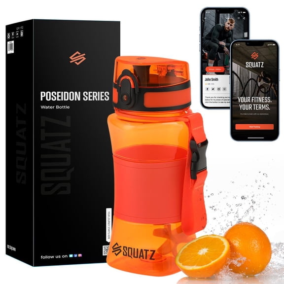 Squatz 17 Oz Poseidon Series Water Bottle for Protein and Fruit Shakes (Orange)