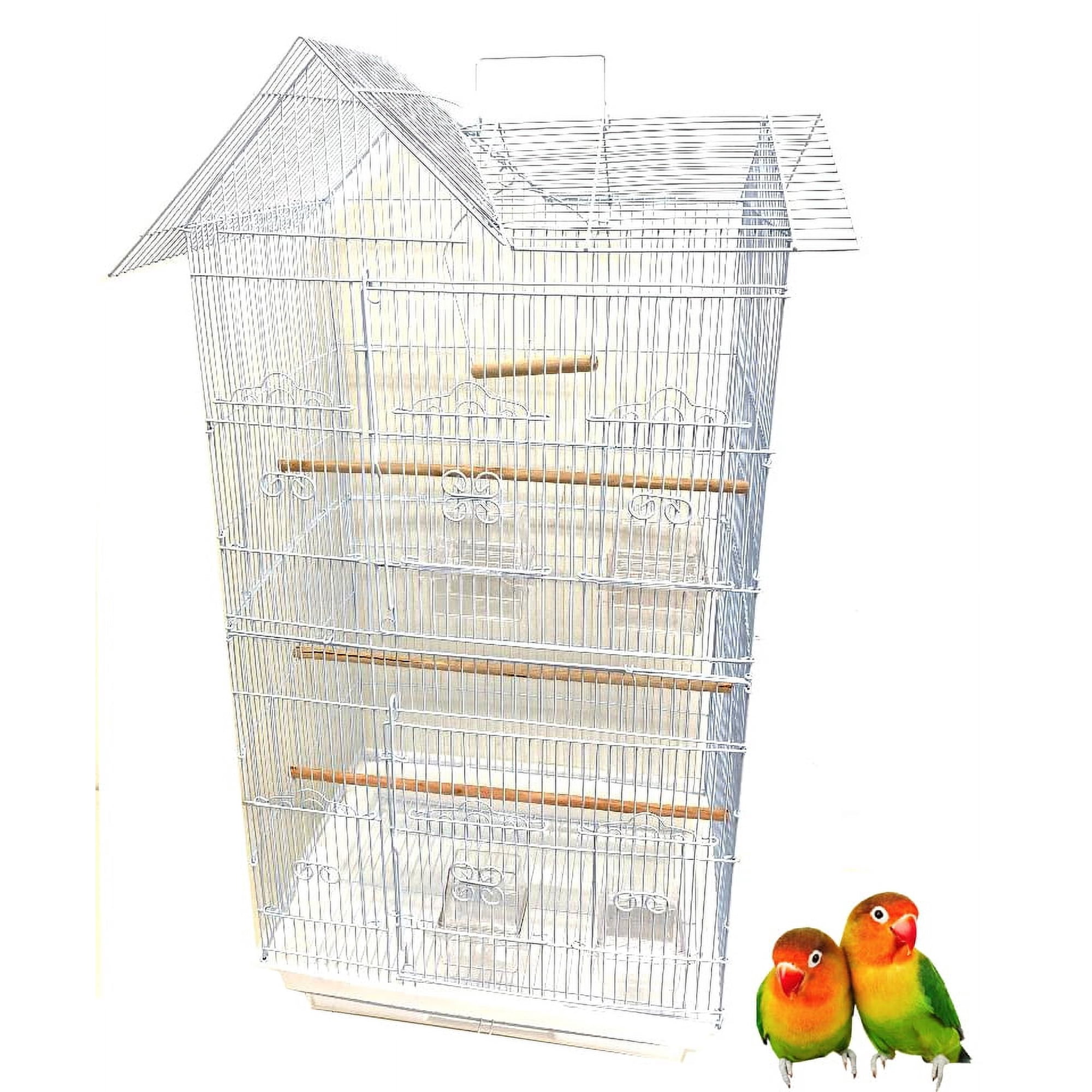 Large Double Roof Top Flight Bird House Cage for Cockatiels Sun Parakeets Green Cheek Conures Aviary Budgie Finch Lovebird Canary Pet Bird Travel Cage