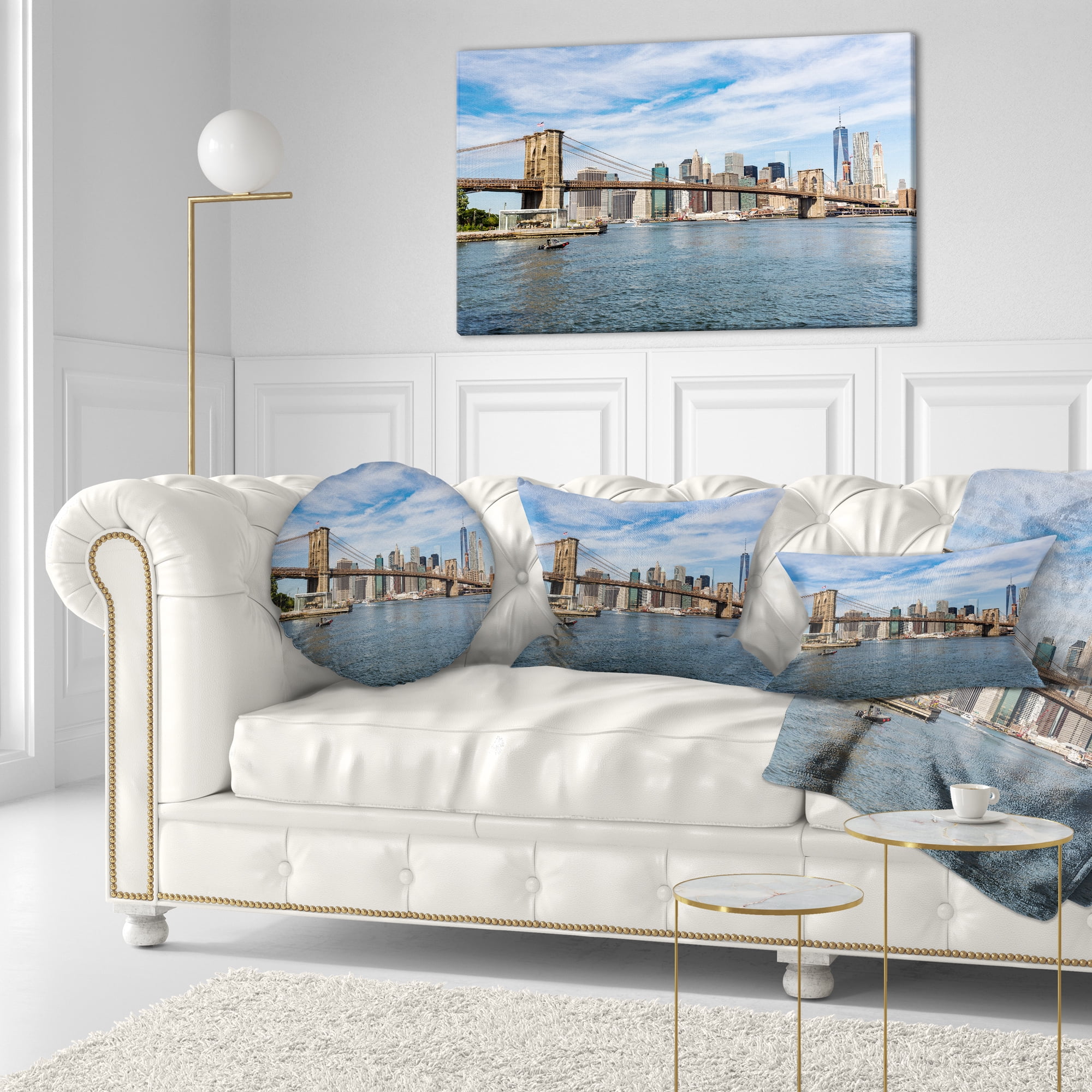 Designart Summer Day Brooklyn Bridge - Cityscape Throw Pillow - 12x20