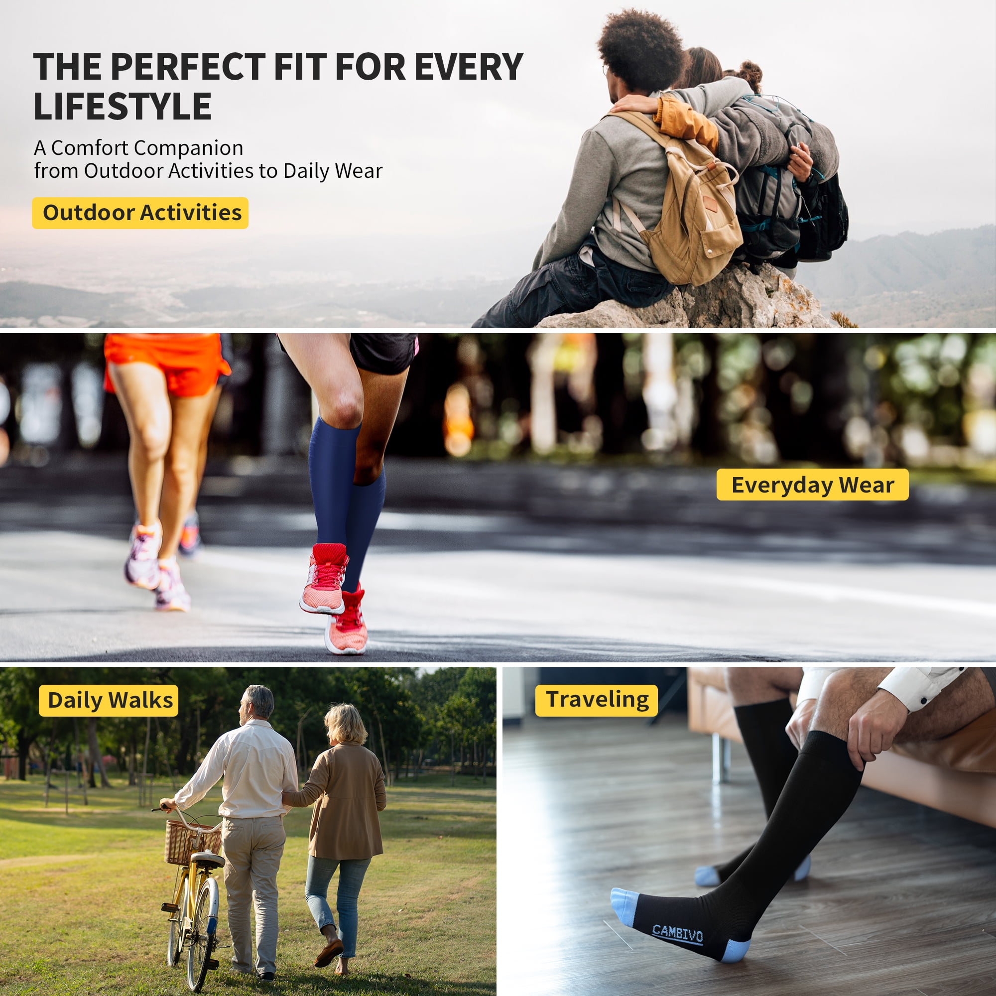 CAMBIVO Compression Socks for Women and Men, 6 Pairs Compression Stockings, 20-30mmHg Knee High Socks Best for Pregnancy, Running, Travel, Athletics, Nurse, Flight,