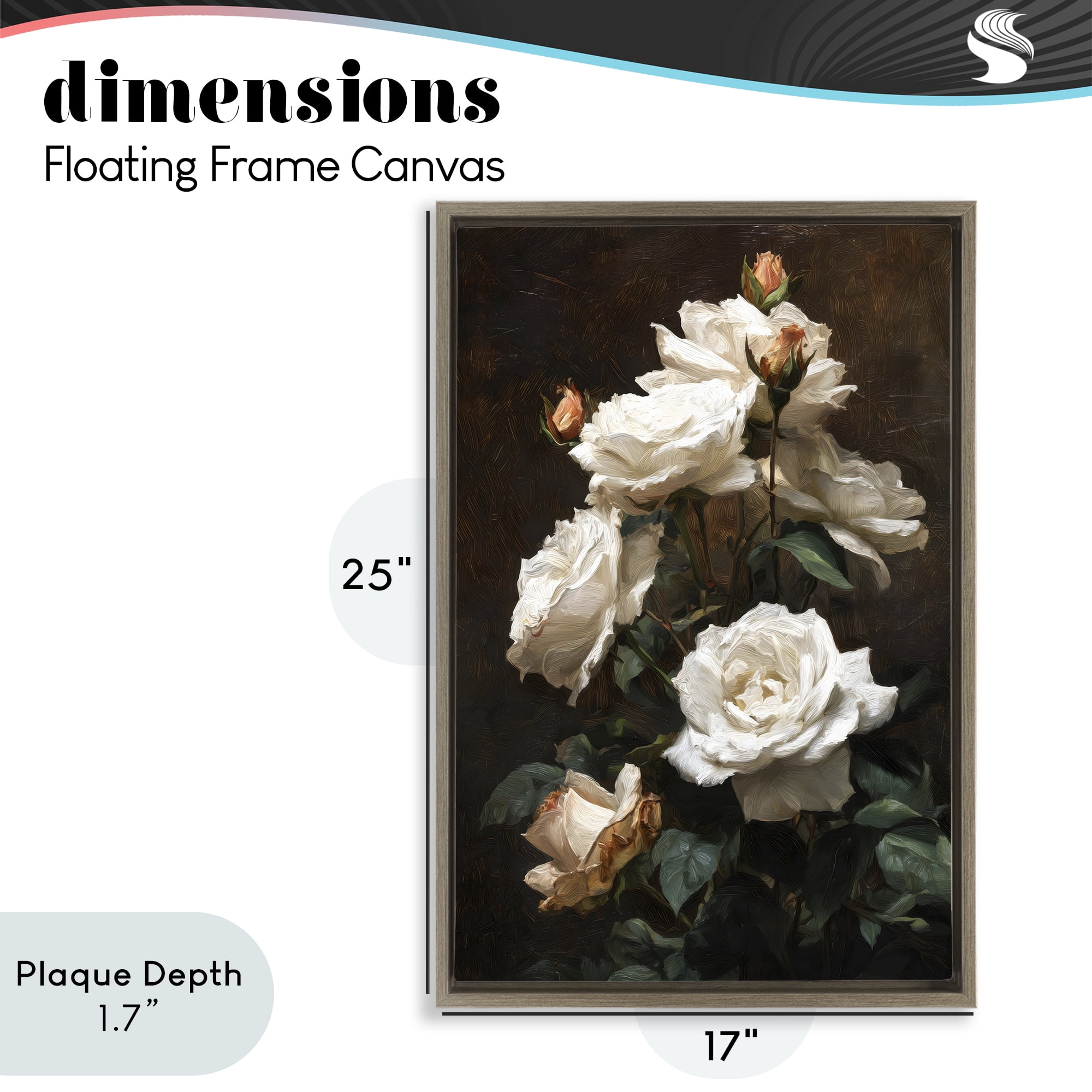 Stupell Industries Tower of White Roses Brown Framed Floater Canvas Wall Art, design by Petal Prints Design