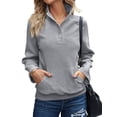 thumbnail image 2 of Womens Casual Textured Long Sleeve Henley Button V Neck Loose Pullover Trendy Fall Outfits Tops Light Gray S, 2 of 7