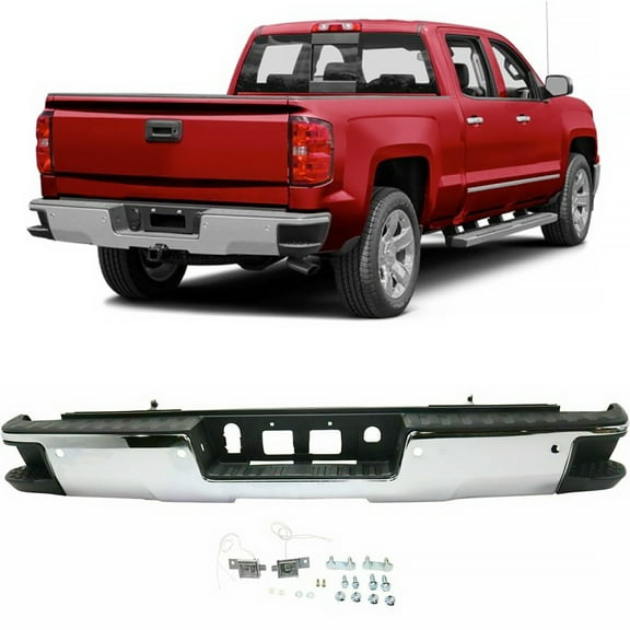 labwork Chrome Rear Bumper Assembly For 2014-2018 Chevy Silverado Sierra 1500 w/Park
