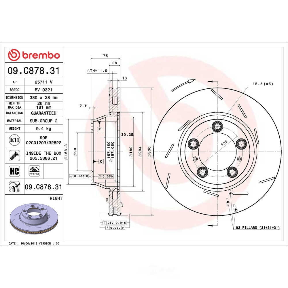 Brembo 09.C878.31 PRIME Disc Brake Rotor