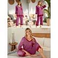 thumbnail image 4 of SHOWMALL Comfy Lounge Sets for Women Purple Red L 3/4 Sleeves V-Neck Tops and Loose Capri Pants Pajama Set, 4 of 9