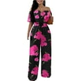 thumbnail image 4 of Zoeecloth Women's Off-The-Shoulder Jumpsuits Casual Short Sleeve Loose Wide Leg Long Rompers Outfits S-XL, 4 of 7