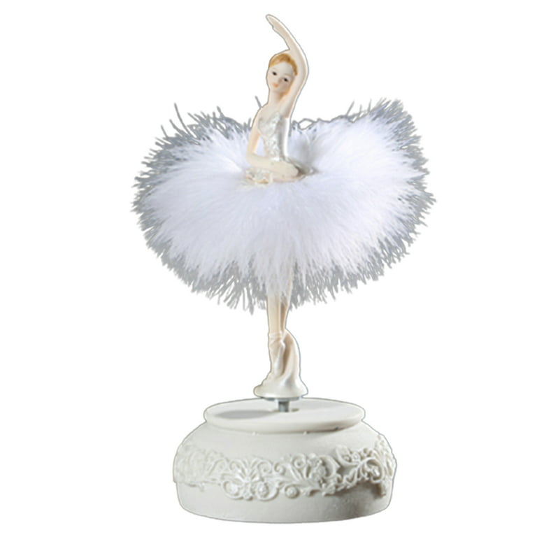 Ballerina And Bows Rotating Musical Figurine With Plume Skirt For Women  Girls Pink 