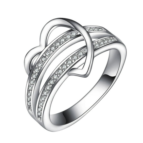 Creative Double-row Half Heart Shaped Zircon Diamond Ring DecorationThe Best Gift for A Loved One