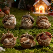 Woodland Creature Acorn Hanging Ornaments, 2026 New Forest Animal Pine Cone Decor, 6PCS 2D Acrylic Ornaments for Christmas Home Décor