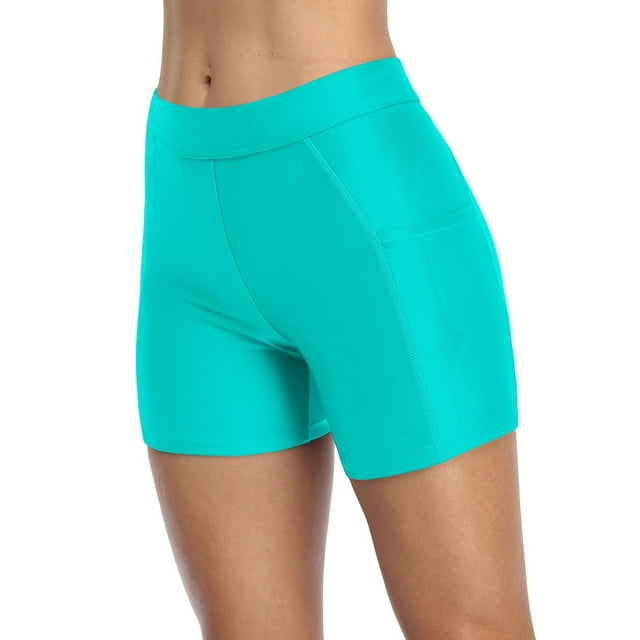 Women Swim Long Board Shorts with Pockets Solid Swimsuit Bottoms Trunks