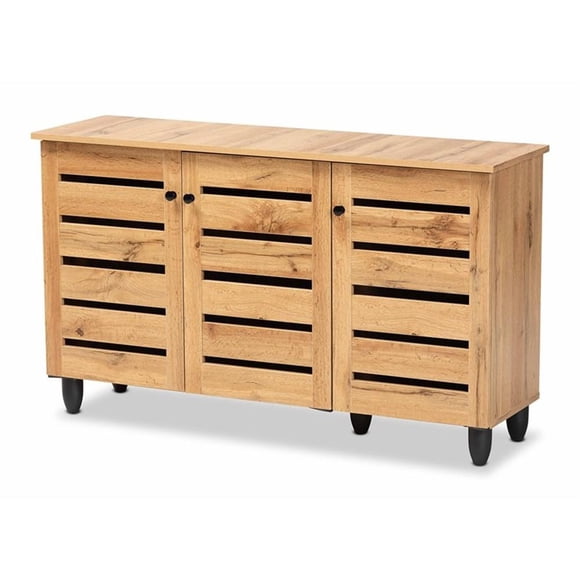 Baxton Studio Gisela Oak Brown Finished Wood 3-Door Shoe Storage Cabinet