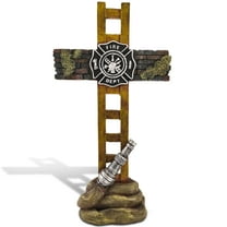 Firefighter Accessories, Fireman Standing Cross Statue Memorial 10", Fire Fighter Gifts