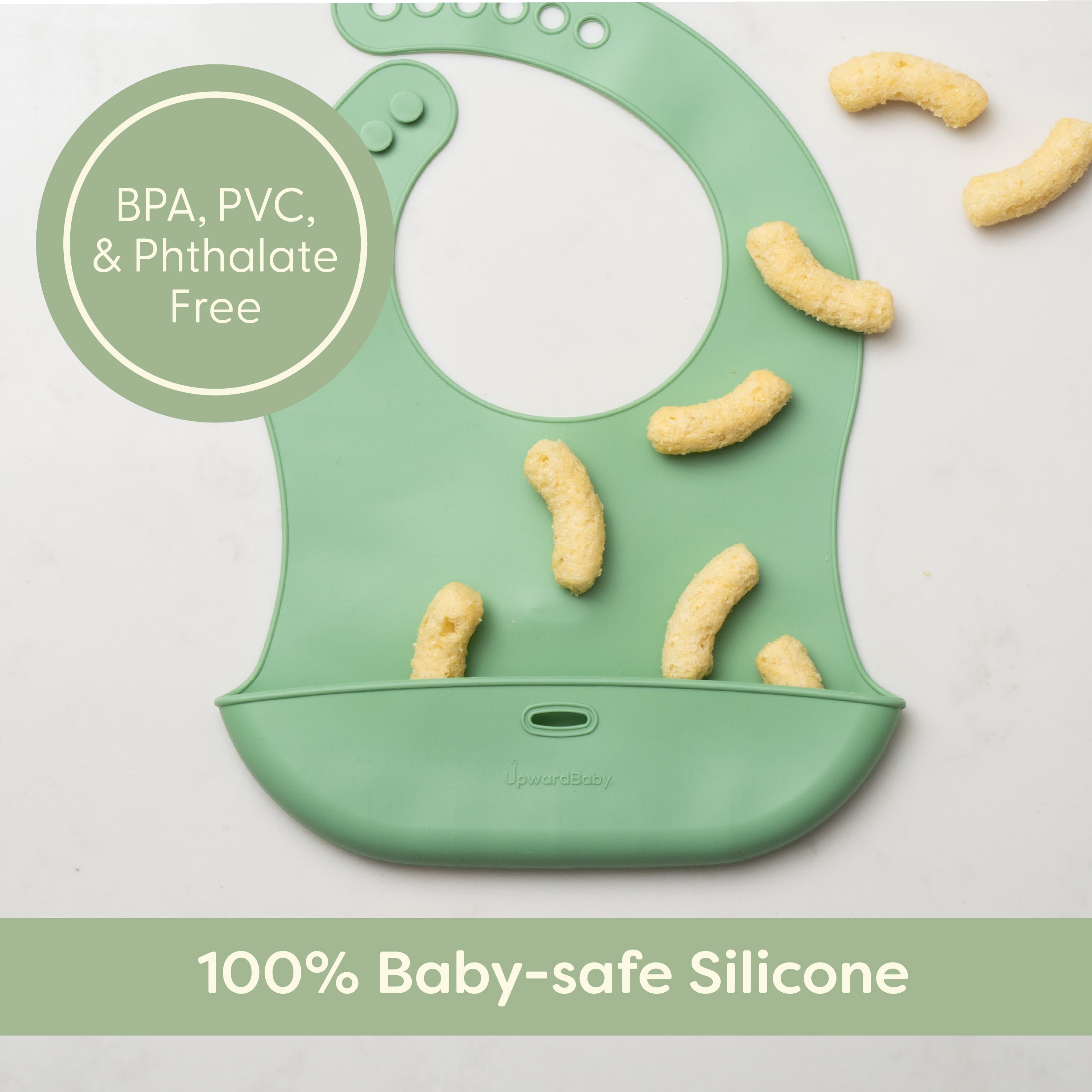 UpwardBaby Food-Catching Silicone Bib - BPA Free - 100% Food-Grade Silicone - 6m+ Unisex - Infant