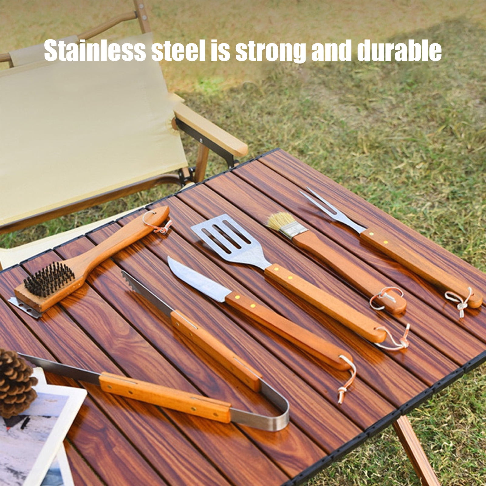Wooden Grill Tool Set, BBQ Accessories and Grill Tools, Durable Stainless-Steel Utensils with Recycled Plastic Case, Spatula, Tongs, Cleaning Brush & More, Grilling Gifts for Men, 18-Piece