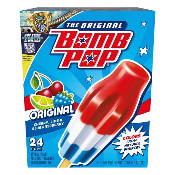 Bomb Pop Original Freeze Ice Pops, Frozen Freezer Dessert, 24 Pack