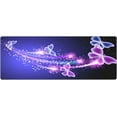 thumbnail image 2 of Glowing Butterfly Extended Mouse Pad 31.5x11.8 Inch XL Purple Pink Butterflies Non-Slip Rubber Base Large Gaming Mousepad Stitched Edges Waterproof Keyboard Mouse Desk Pad for Office Home, 2 of 6