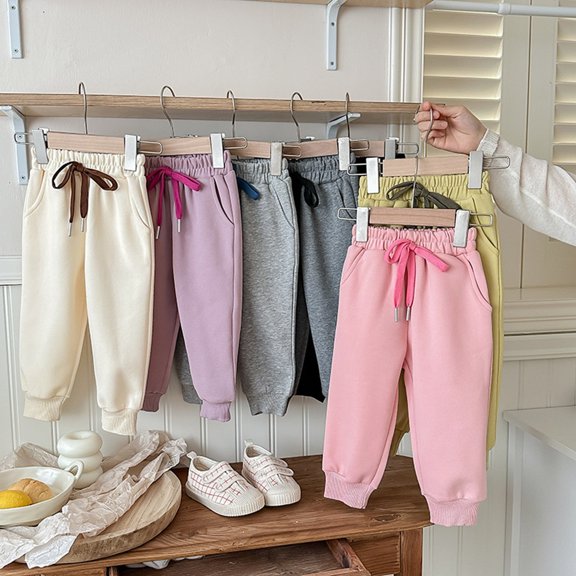 Baby Girl Pants Kids Soft Casual Straight Leg Athletic Sweatpants Drawstring Pockets Beige 18-24 Months