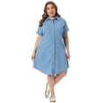 thumbnail image 3 of DARING DIVA Women's Plus Size Denim Short Sleeve Button Down Dress 2X Sky Blue, 3 of 6