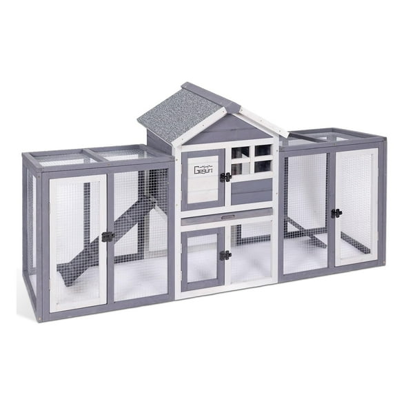 GEGURI Chicken Coop Outdoor, Rabbit Hutch Indoor, Bunny Cage with Waterproof Roof, Pull Out Tray, Predator-Resistant Fencing