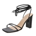 thumbnail image 6 of Women's Strappy High Heels Sandals for Ladies 2025 Summer Sexy Square Toe Block Heeled Dressy Pumps Shoes, 6 of 7