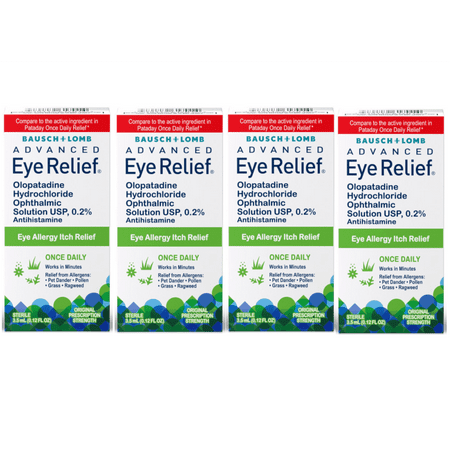 4 Pack - Bausch + Lomb Advanced Eye Relief 0.2% Olopatadine Antihistamine Eye Drops, 0.12 fl oz, 16-Hour Allergy Relief, Once-Daily Prescription-Strength Eye Drops for Itchy Eyes