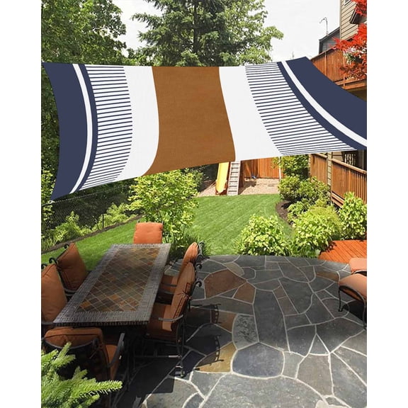 Sun Shade Sail 14x18Ft Boho Brown and Navy Blue Striped Tribal Farmhouse Style Uv Block Sunshade Canopy Outdoor Shade Cover Rectangle Shade Cloth For Patio Garden Yard Deck Pergola