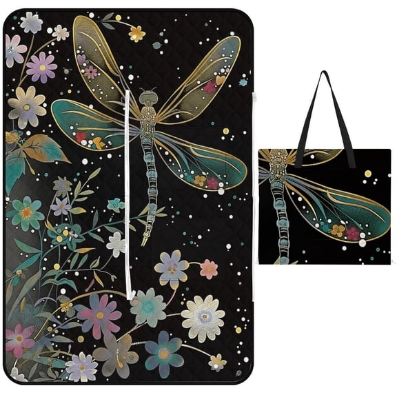 Dragonfly Picnic Blanket Waterproof Outdoor Beach Blanket Hand-held Pad Suitable for Travel, Camping, Beach, Family Gatherings