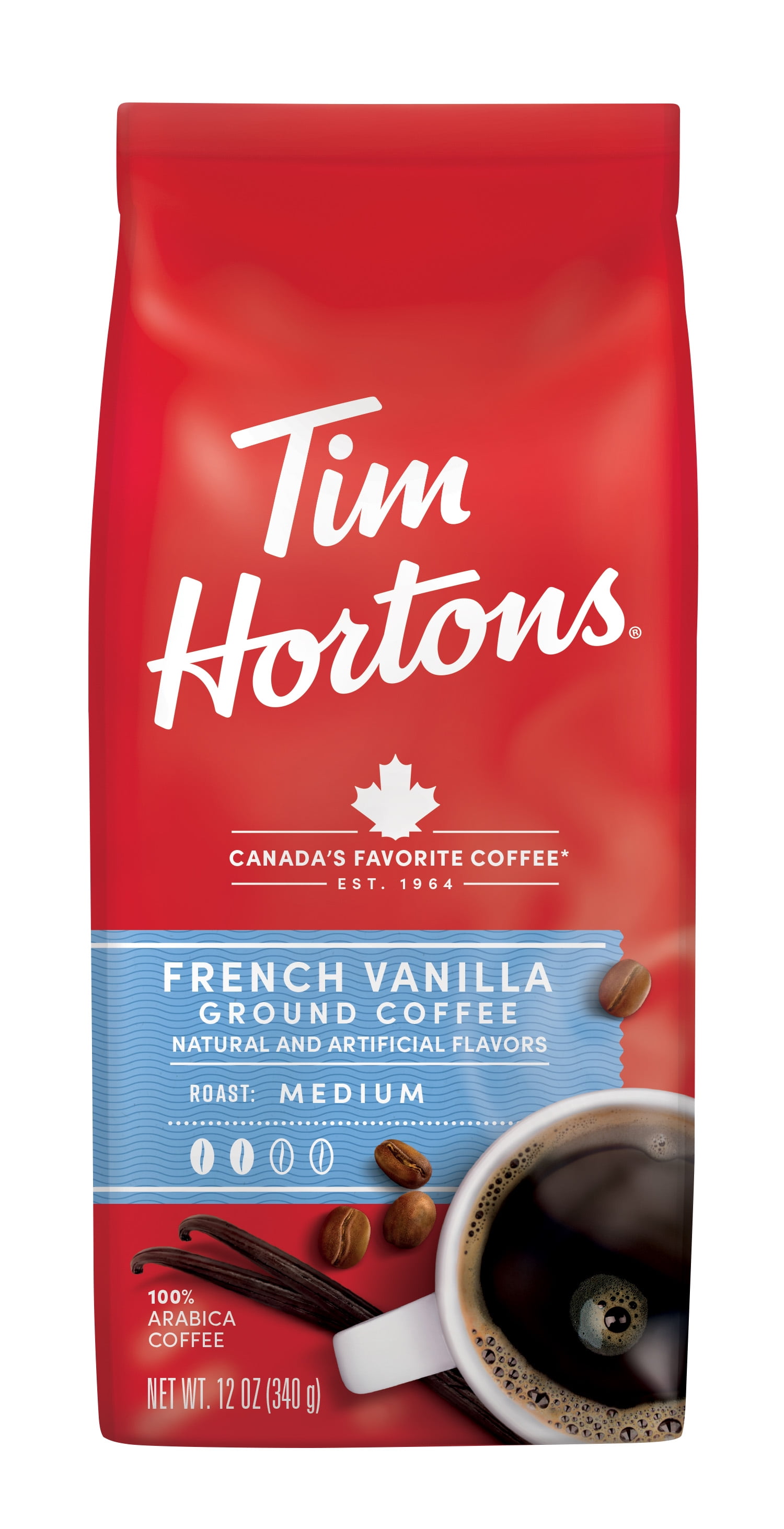 Tim Hortons Medium Roast Ground Coffee, French Vanilla, 12 Oz - Walmart.com