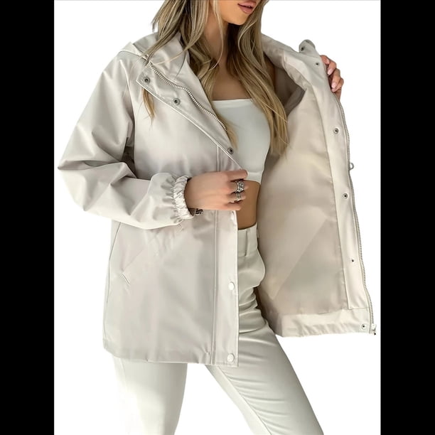 Chaqueta Impermeable de Larga con Capucha y Cremallera para Mujer, Gabardina, Cortavientos, Chaqueta de Viaje. Albaricoque XXL