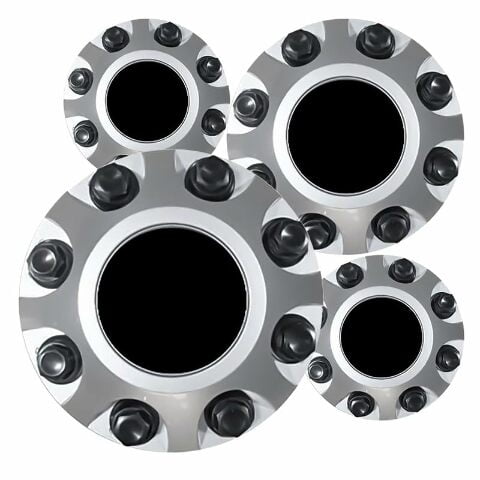 Fuel Rider Set of 4 Silver ABS Center Caps Compatible with 2011-2025 Chevrolet Silverado 2500 HD, 3500 HD, GMC Sierra 2500 HD, 3500 HD