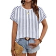 thumbnail image 4 of Women'S Tops Short Sleeve Shirts Summer Outfits Stripe Dressy Casual Clothes Clothing Blue Stripe-1 S, 4 of 8