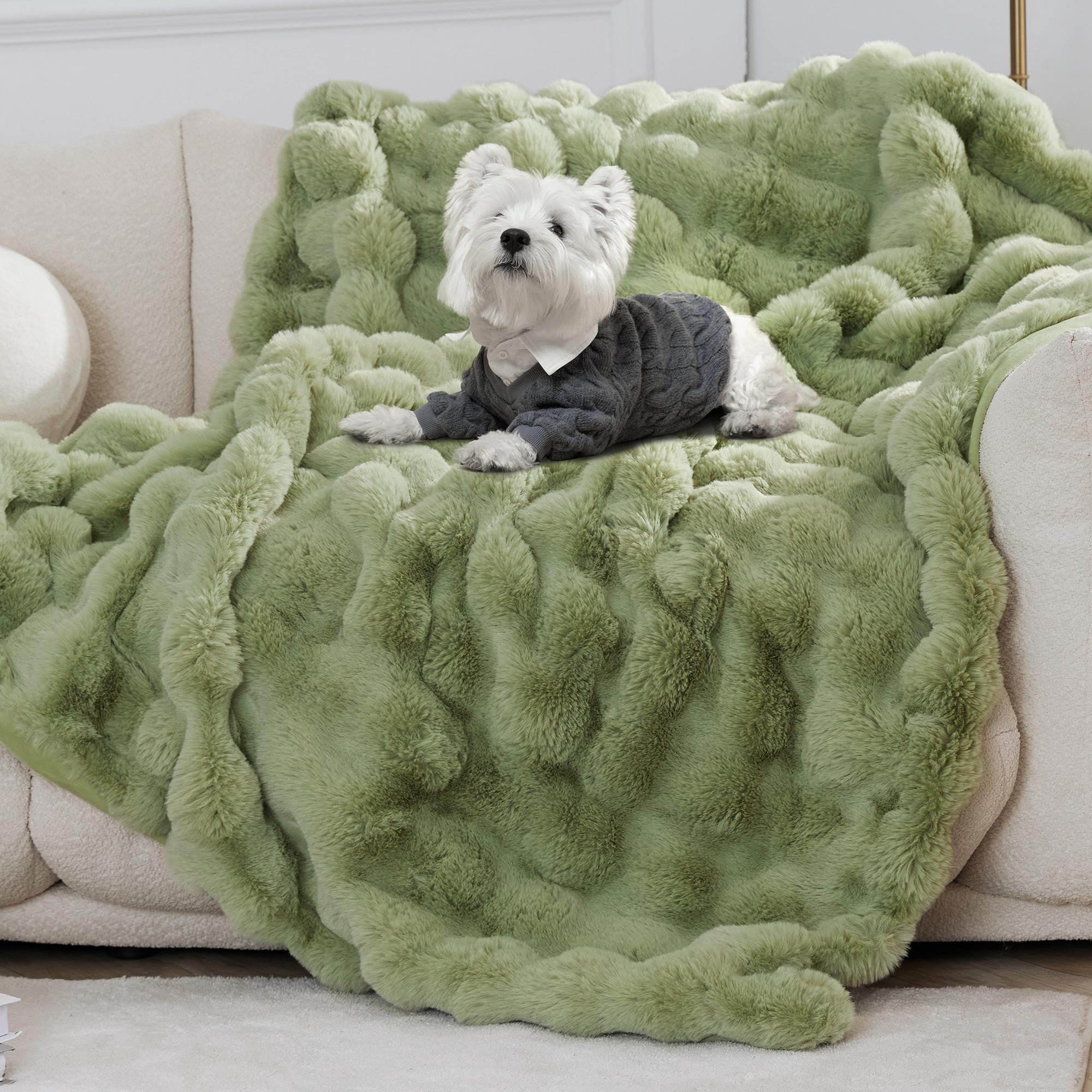 PatPat Throw Blanket for Couch Bed Fleece Plush Fuzzy Faux Fur Home Room Decoration Gift Bubble Soft Green Throws Blankets 50" x 60"