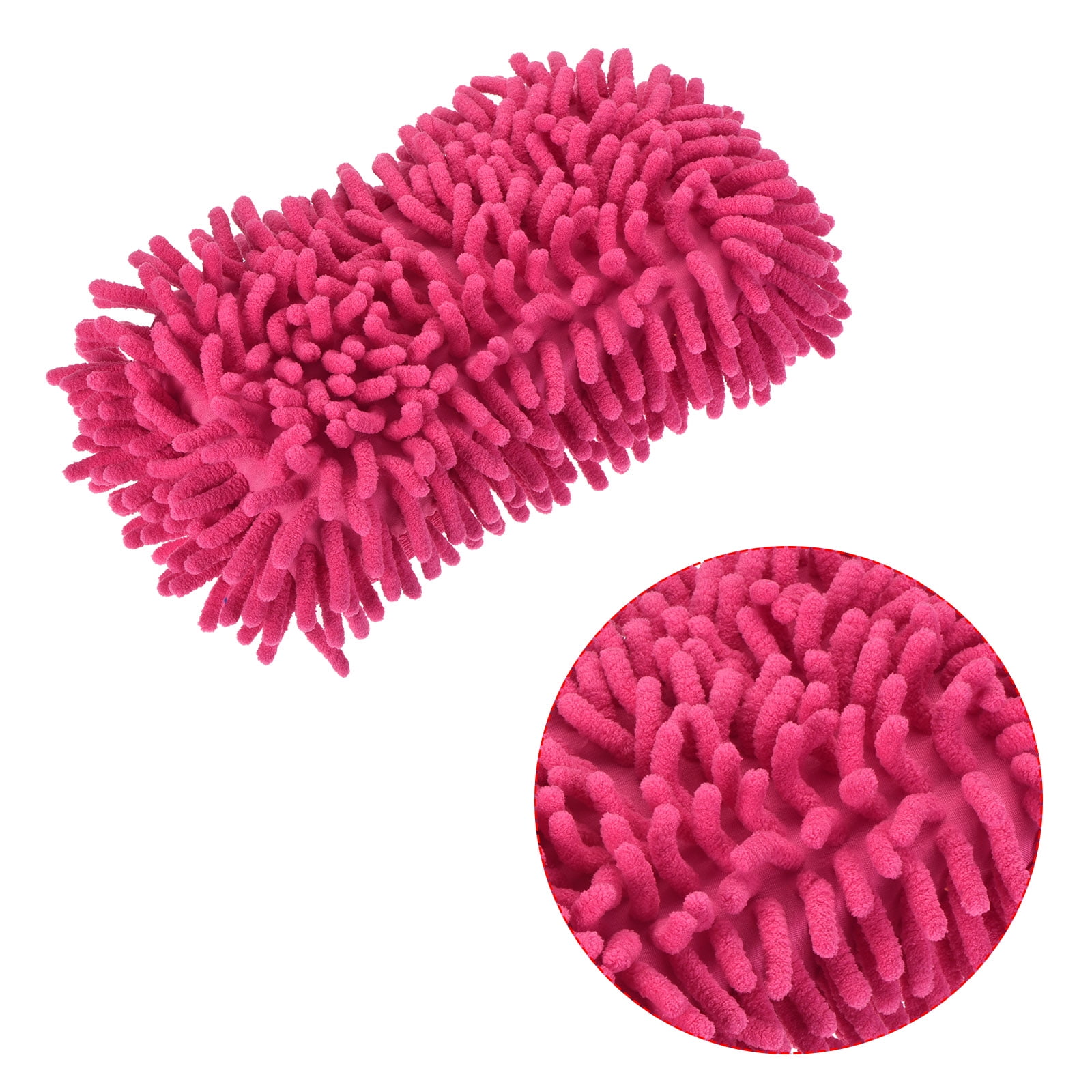 Unique Bargains Chenille Wash Glove Microfiber Washing Sponge Mitten Dry Duster Pink