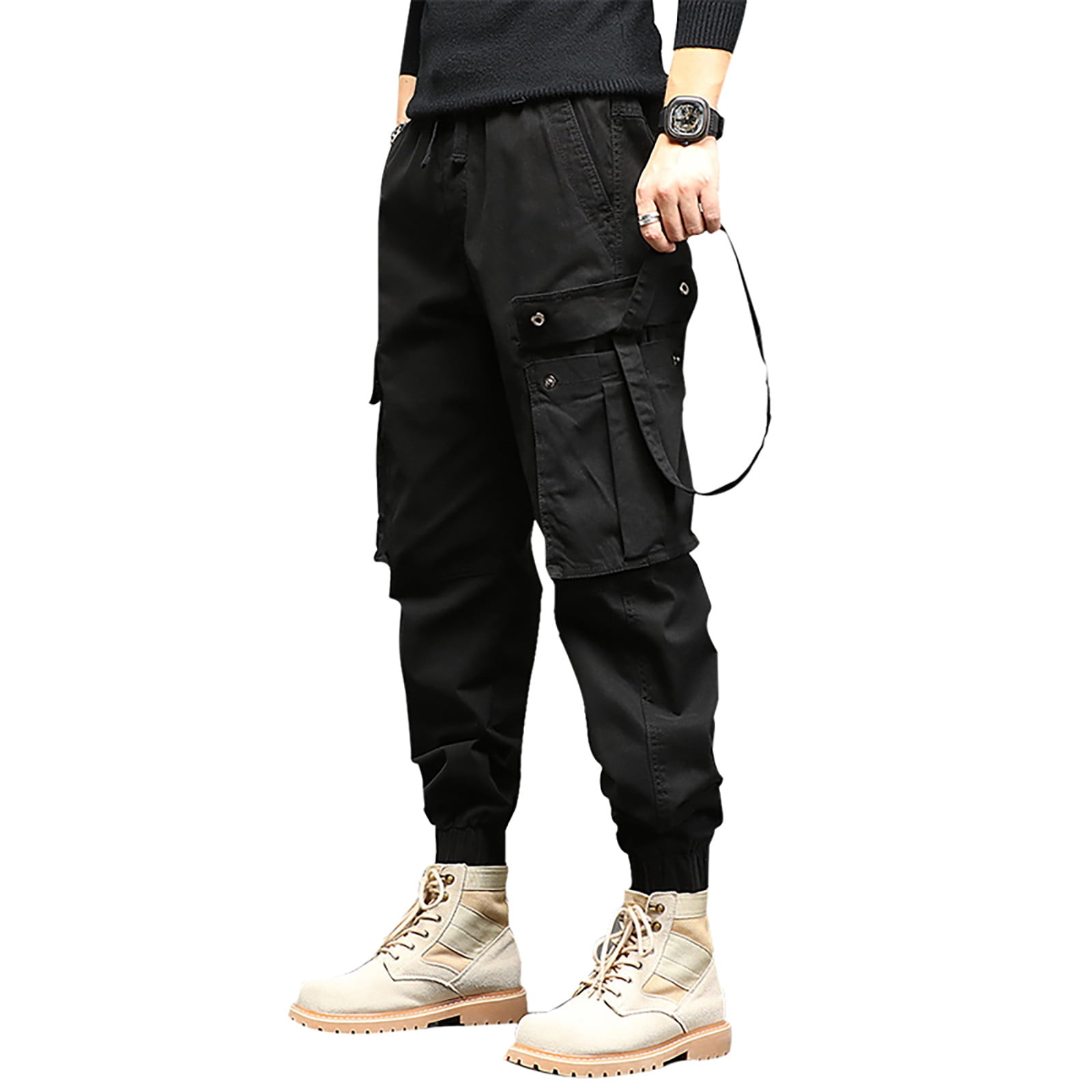 Ketyyh chn99 Mens Cargo Joggers Casual Joggers Pants Fashion Casual Solid Loose Sport Pockets Long Pants Black XL Walmart