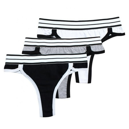 

3-Pack Women Widen Elastic Waistband Thong T-back Striped Panties Briefs Low-Rise Panty Ladies Intimates