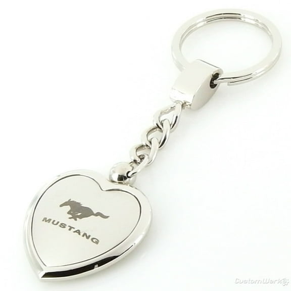 Ford Mustang Heart Shape Chain Keychain (Chrome)