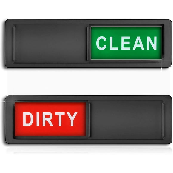 Clean Dirty Dishwasher Magnet - Non-Scratch Magnetic Signage Indicator for Kitchen Dishes with Clear, Bold & Colored Text - Easy to Read & Slide for Changing Signs (Black)