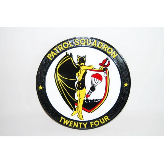 VP-24 Batmen Plaque, 14", Mahogany, Navy