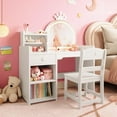 thumbnail image 3 of 2-in-1 Girls Vanity Table with Lighted Crown Mirror, Vanity Set with Storage Cabinet, Bookshelf & Drawer, 3 of 7